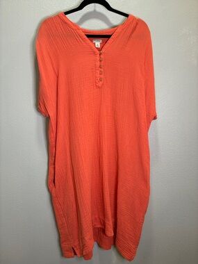 L.L. Bean Orange Cotton Short Sleeve Casual Dress Women’s XL